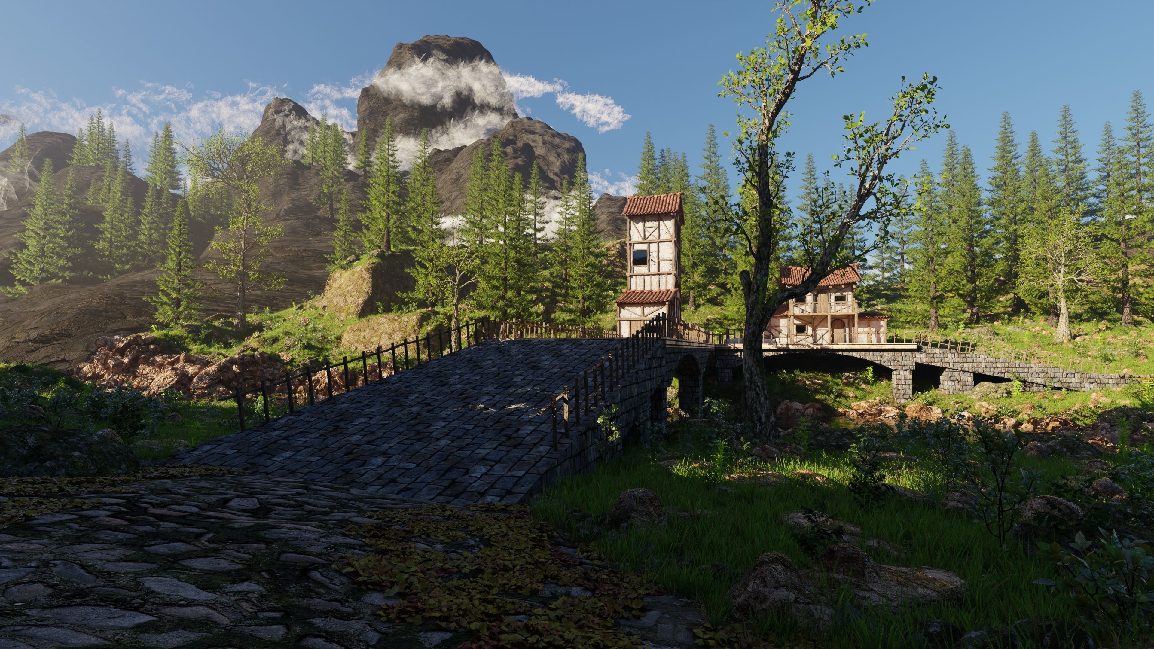 Medieval Bridge Scene 3D model_8