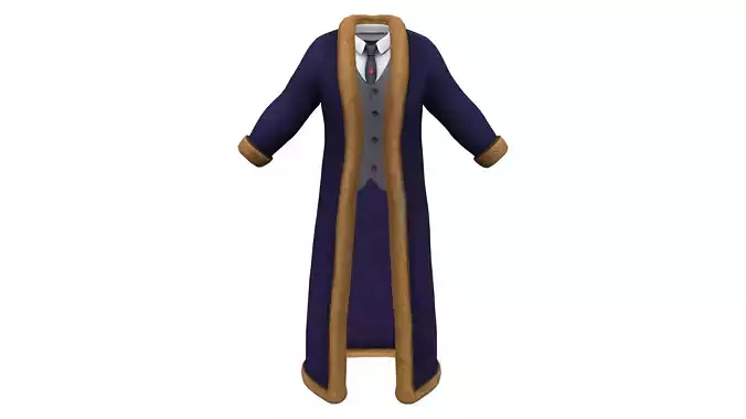 Fur Trim Long Caftan Coat With Shirt Vest Tie Under