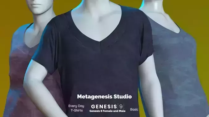 DForce Yoke Neck T-Shirt for Genesis 8 and 9