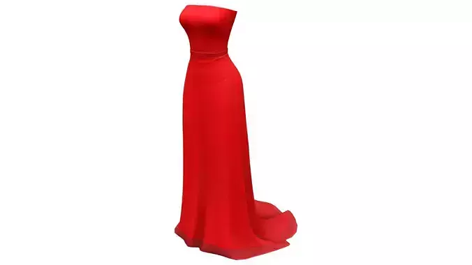 Elegant Long Red Gown Dress With Train Low-poly 3D model