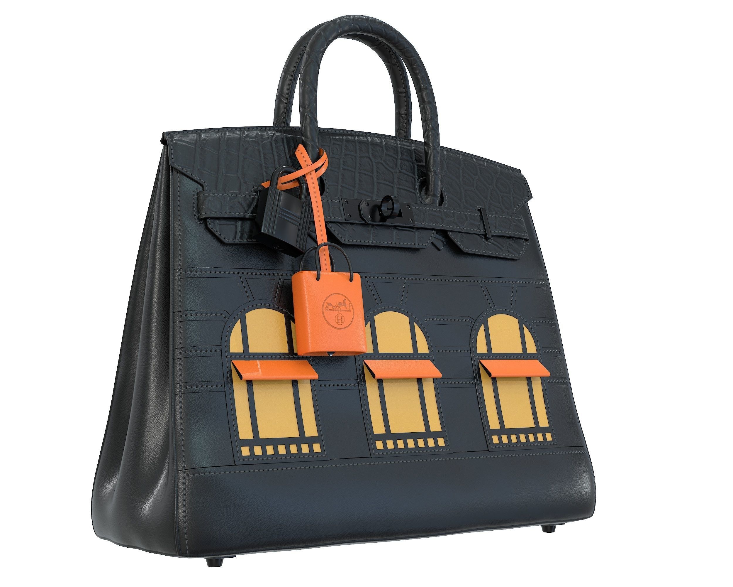 Hermes Birkin Faubourg Bag Black Low-poly 3D model_5