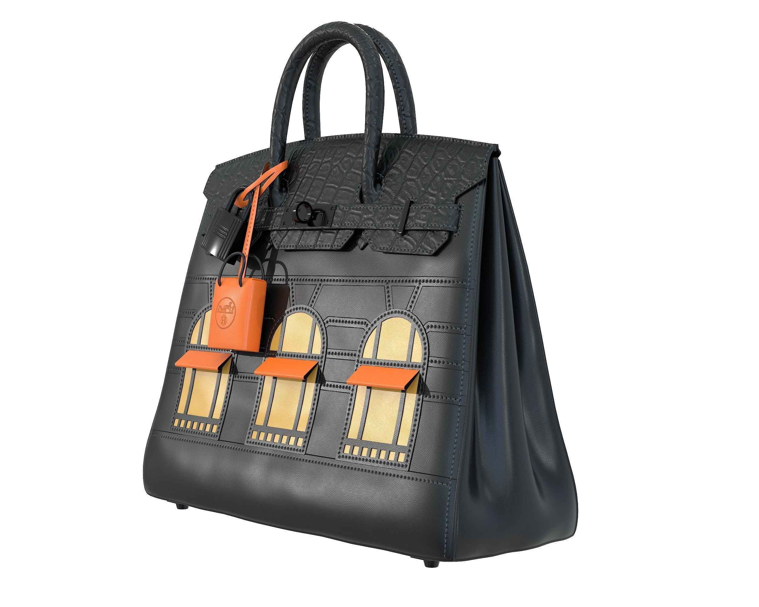 Hermes Birkin Faubourg Bag Black Low-poly 3D model_2