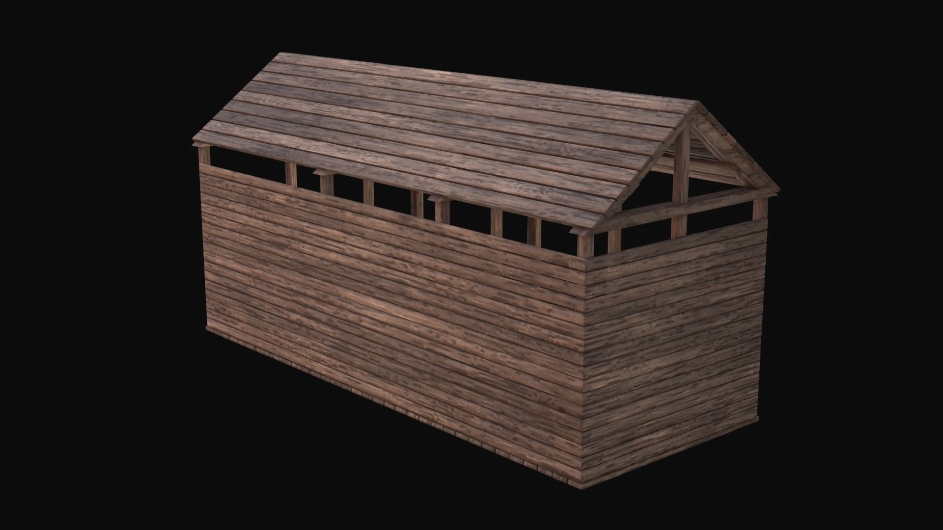 3D model Stable 3D Model wooden building with roof VR / AR / low-poly ...