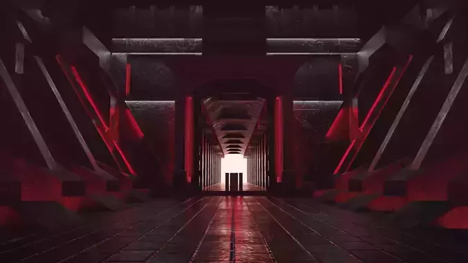 3d Lowpoly Cyberpunk style big gate concept art Low-poly 3D model