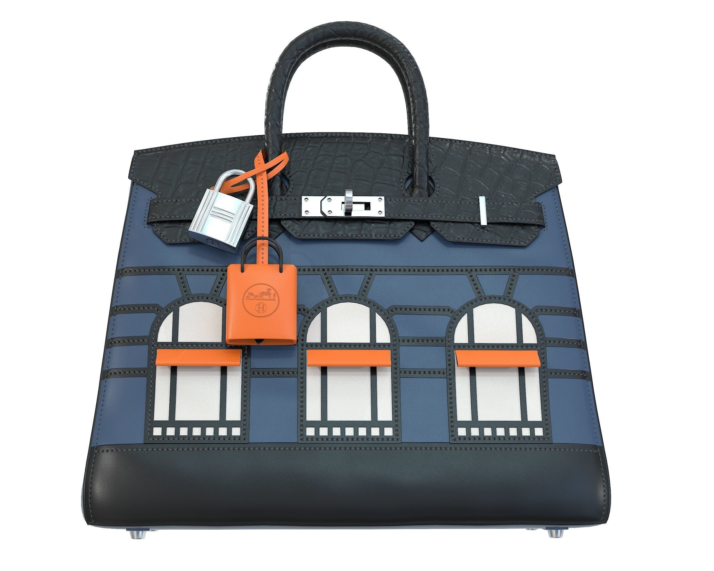 Hermes Birkin Faubourg Bag Blue Low-poly 3D model_7