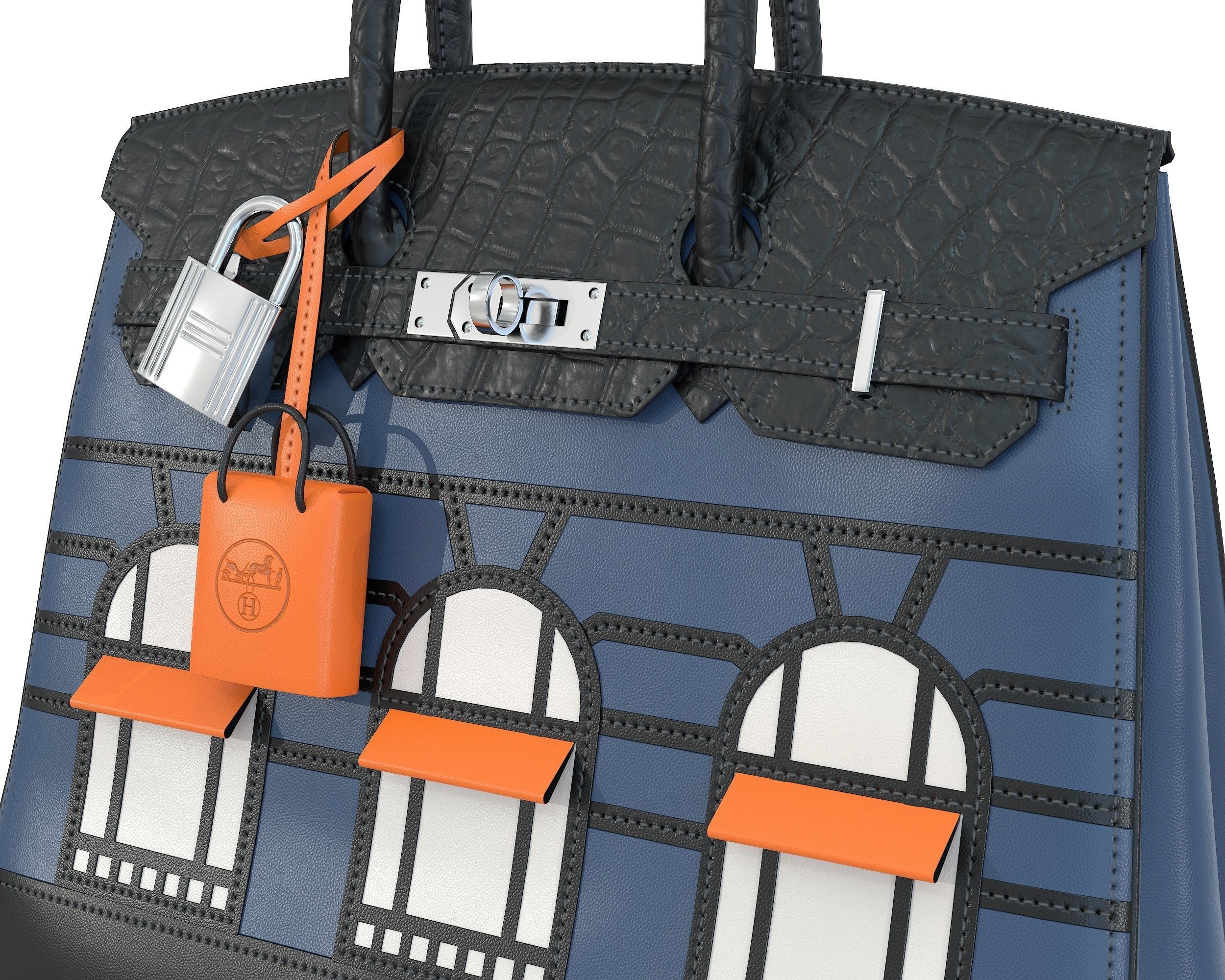 Hermes Birkin Faubourg Bag Blue Low-poly 3D model_3