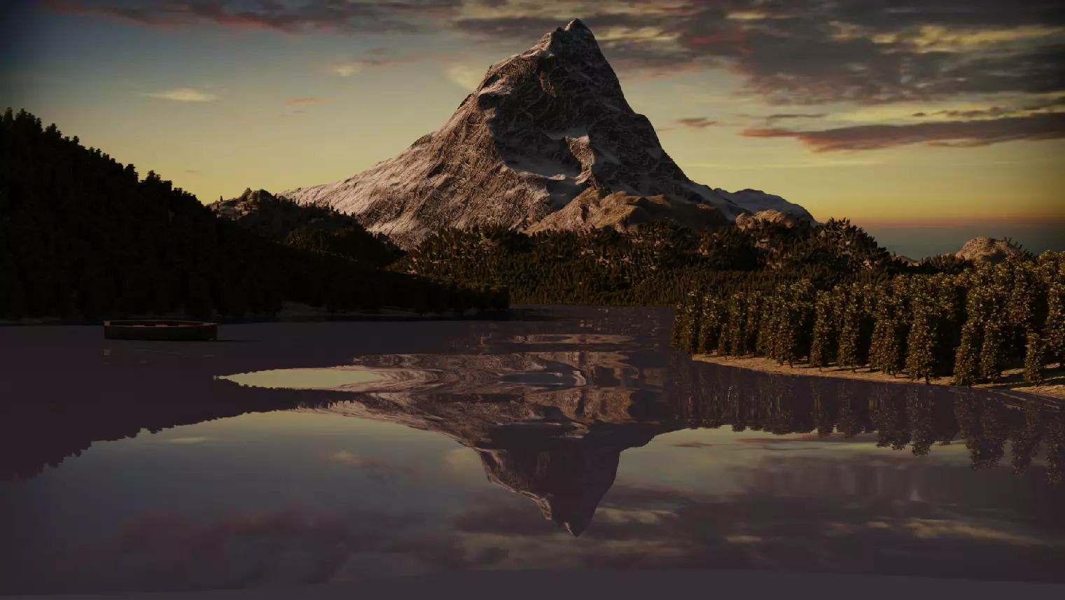 Landscape mountain reflecting in lake 3D model_0