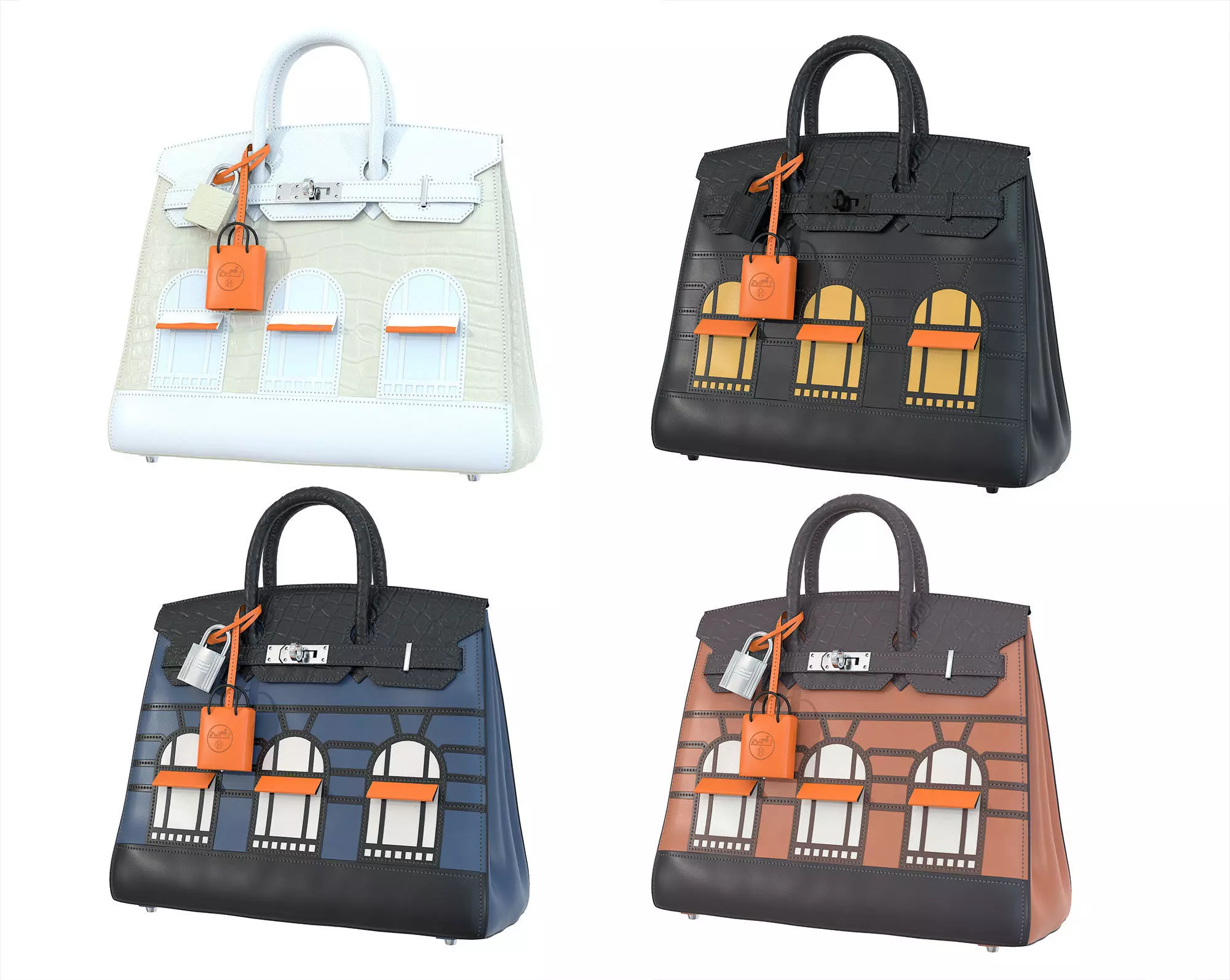Hermes Birkin 20 Sellier Faubourg Bag Palladium Hardwar 3D Model Collection_0