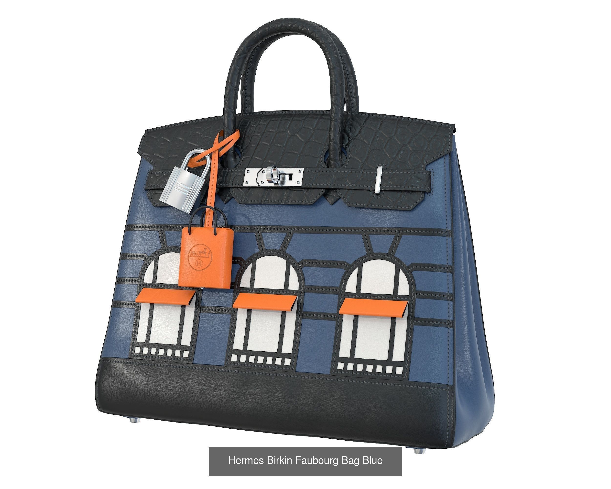 Hermes Birkin 20 Sellier Faubourg Bag Palladium Hardwar 3D Model Collection_9