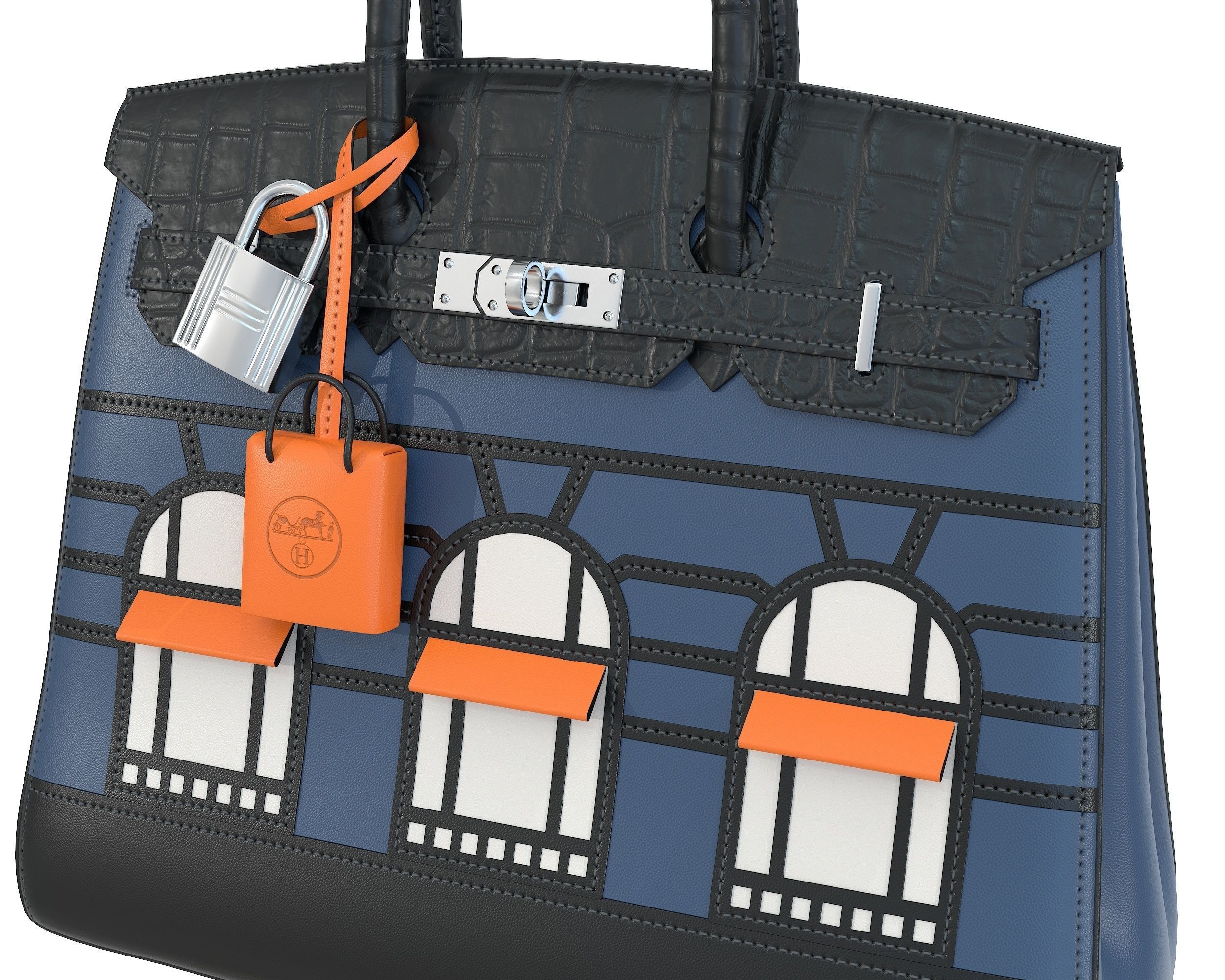 Hermes Birkin 20 Sellier Faubourg Bag Palladium Hardwar 3D Model Collection_12