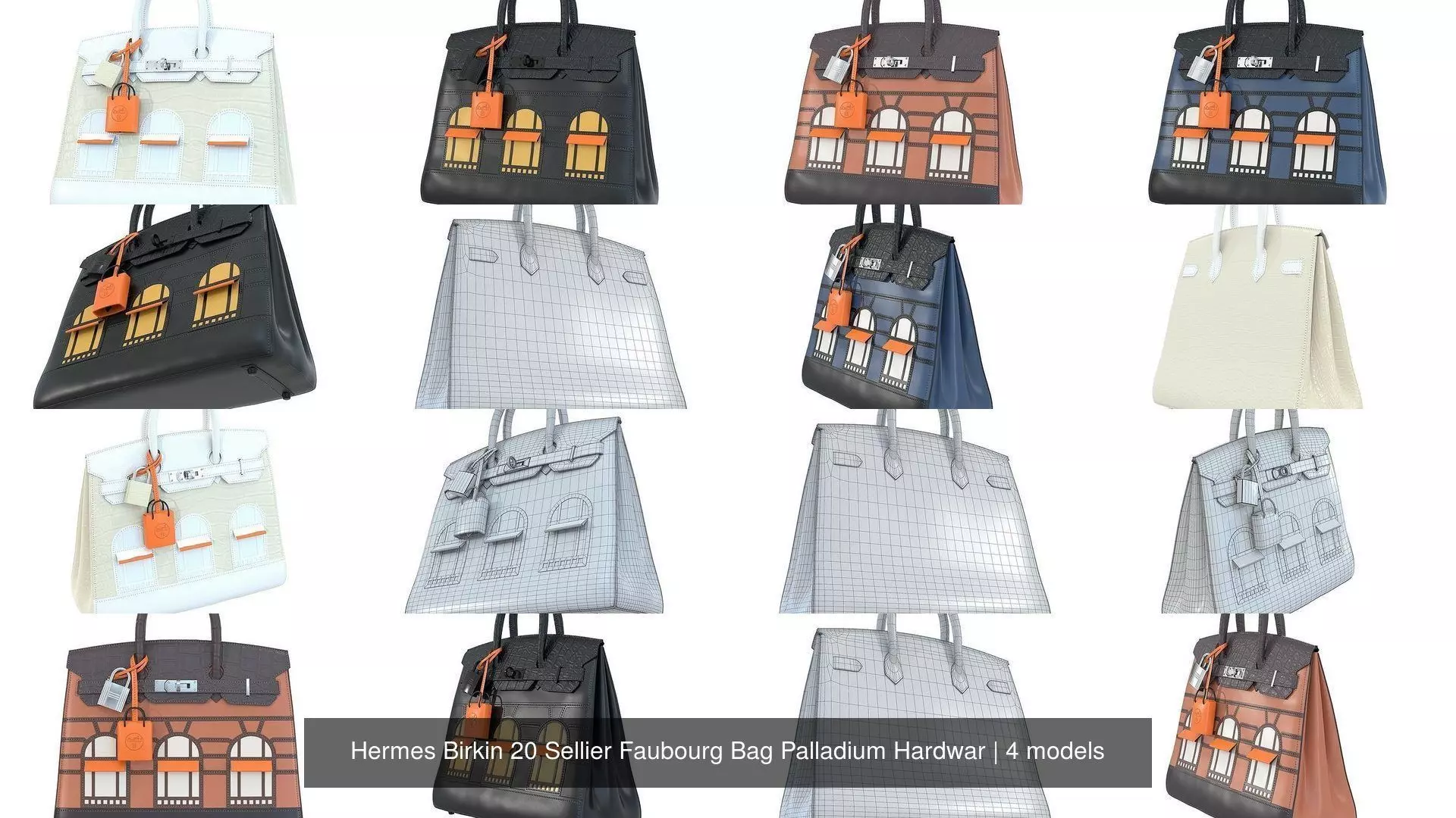 Hermes Birkin 20 Sellier Faubourg Bag Palladium Hardwar 3D Model Collection_5