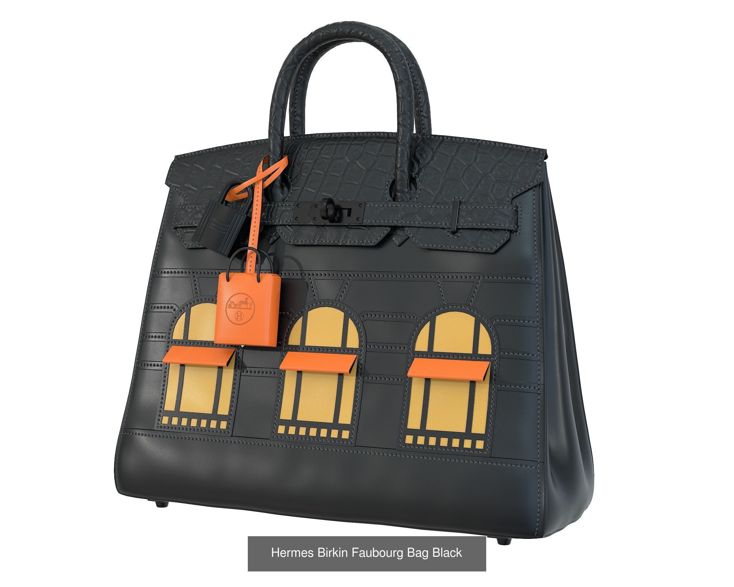 Hermes Birkin 20 Sellier Faubourg Bag Palladium Hardwar 3D Model Collection_7