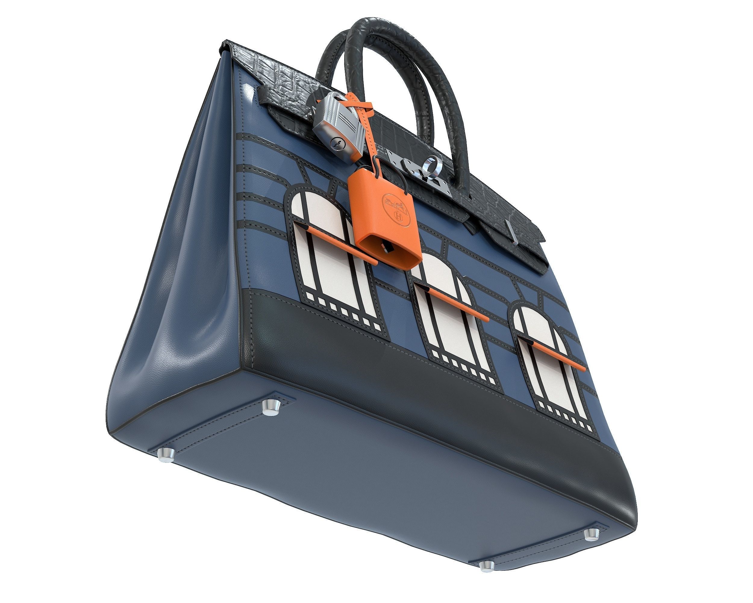 Hermes Birkin 20 Sellier Faubourg Bag Palladium Hardwar 3D Model Collection_11