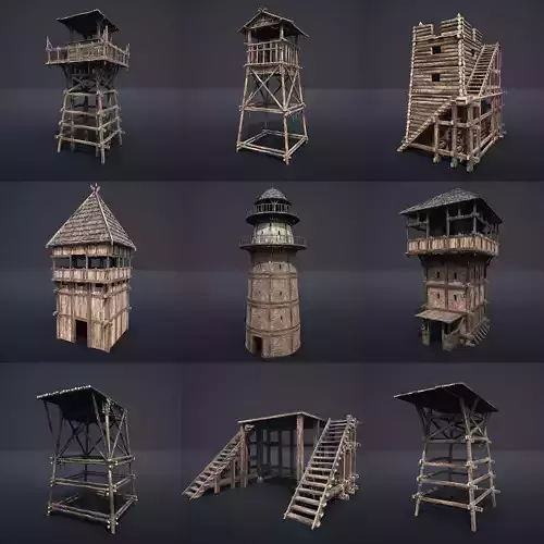 WATCHTOWER PLATFORM MEDIEVAL SLAVIC TOWER VILLAGE COLLECTION AAA Low-poly 3D model