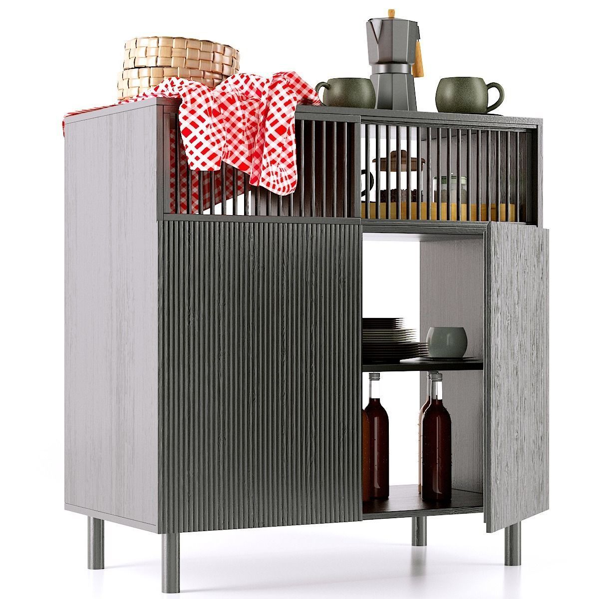Oak bar cabinet BILBAO La Redoute 3D model_2