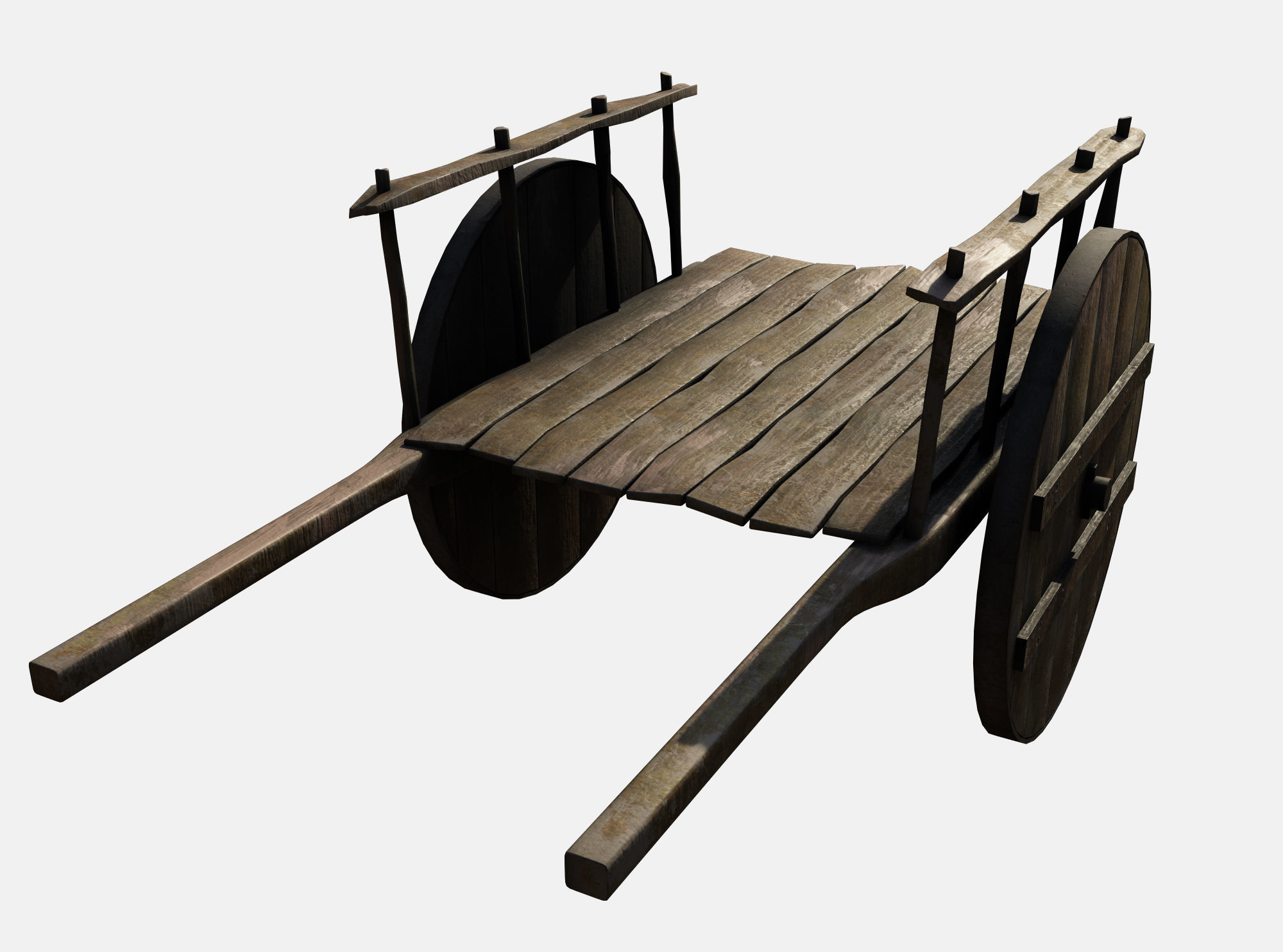 wooden cart  Low-poly 3D model_1