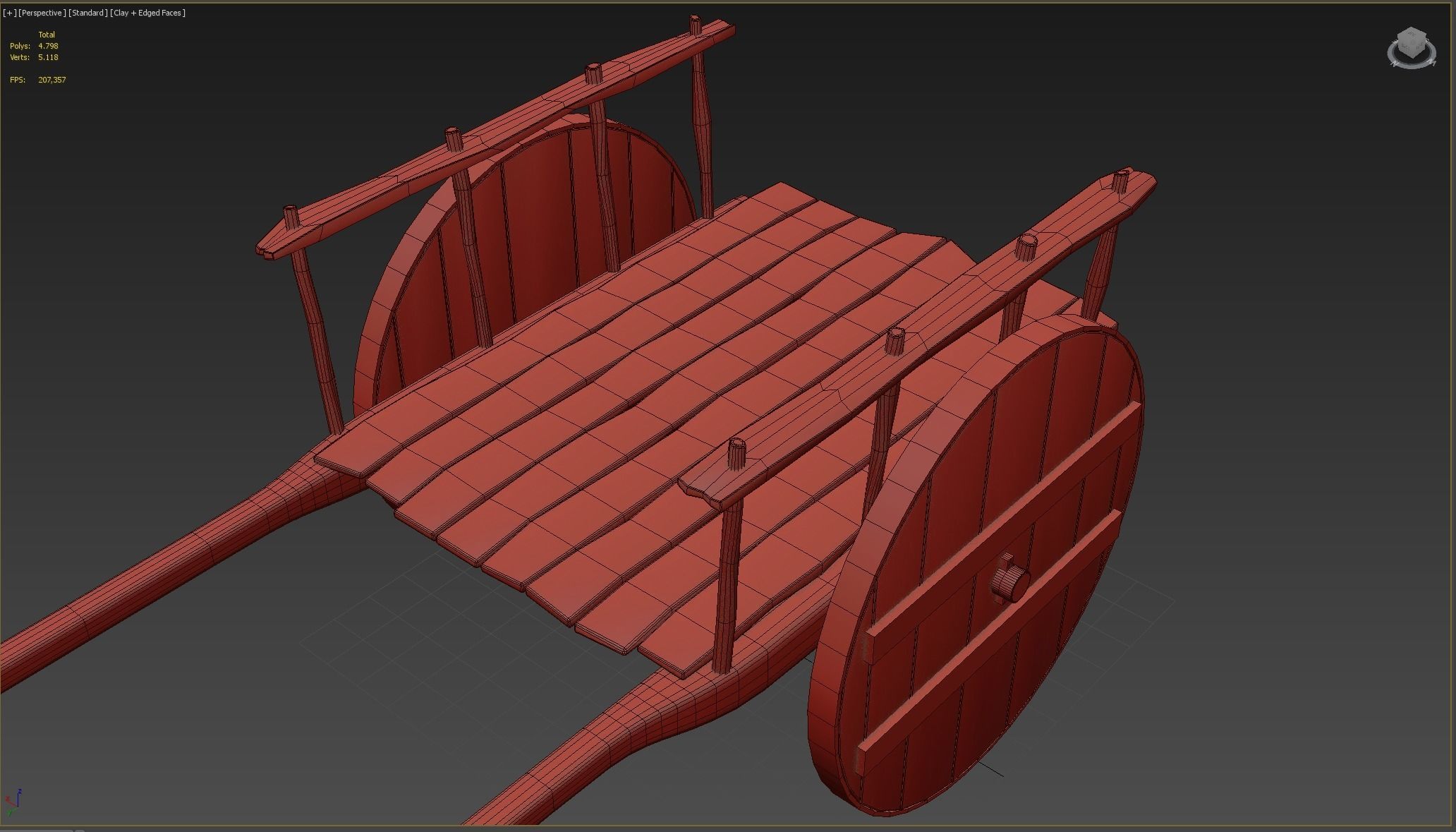 wooden cart  Low-poly 3D model_4