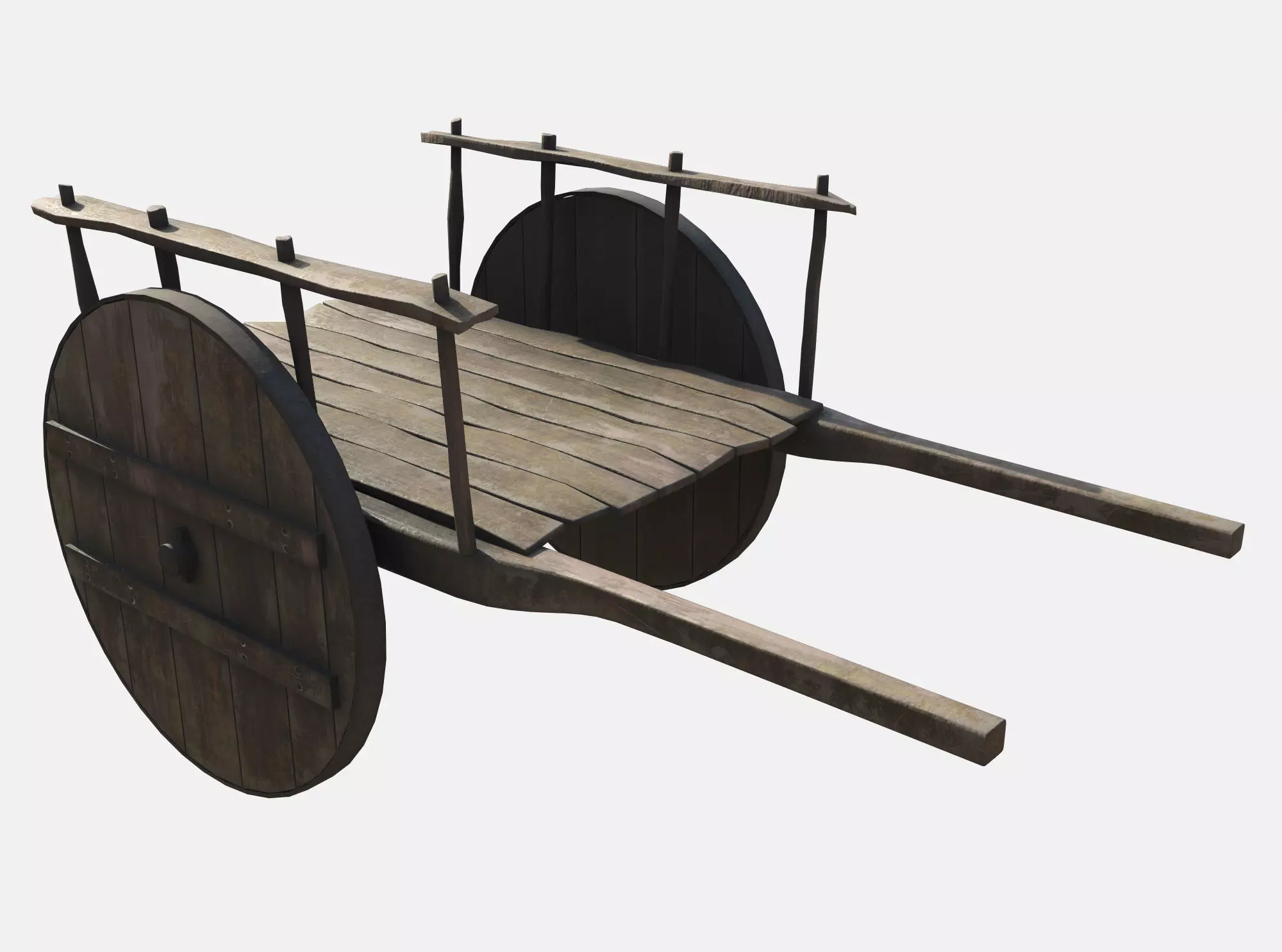wooden cart  Low-poly 3D model_0