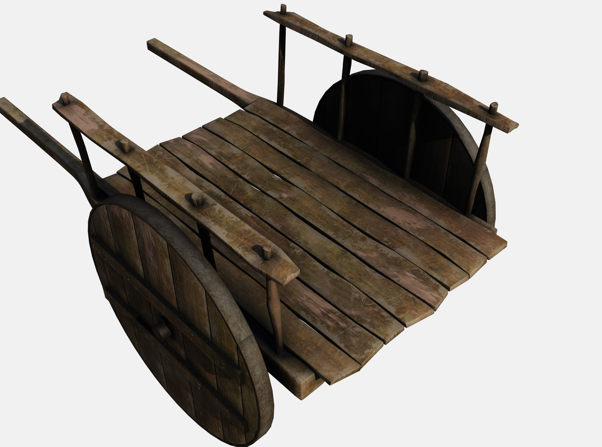 wooden cart  Low-poly 3D model_3