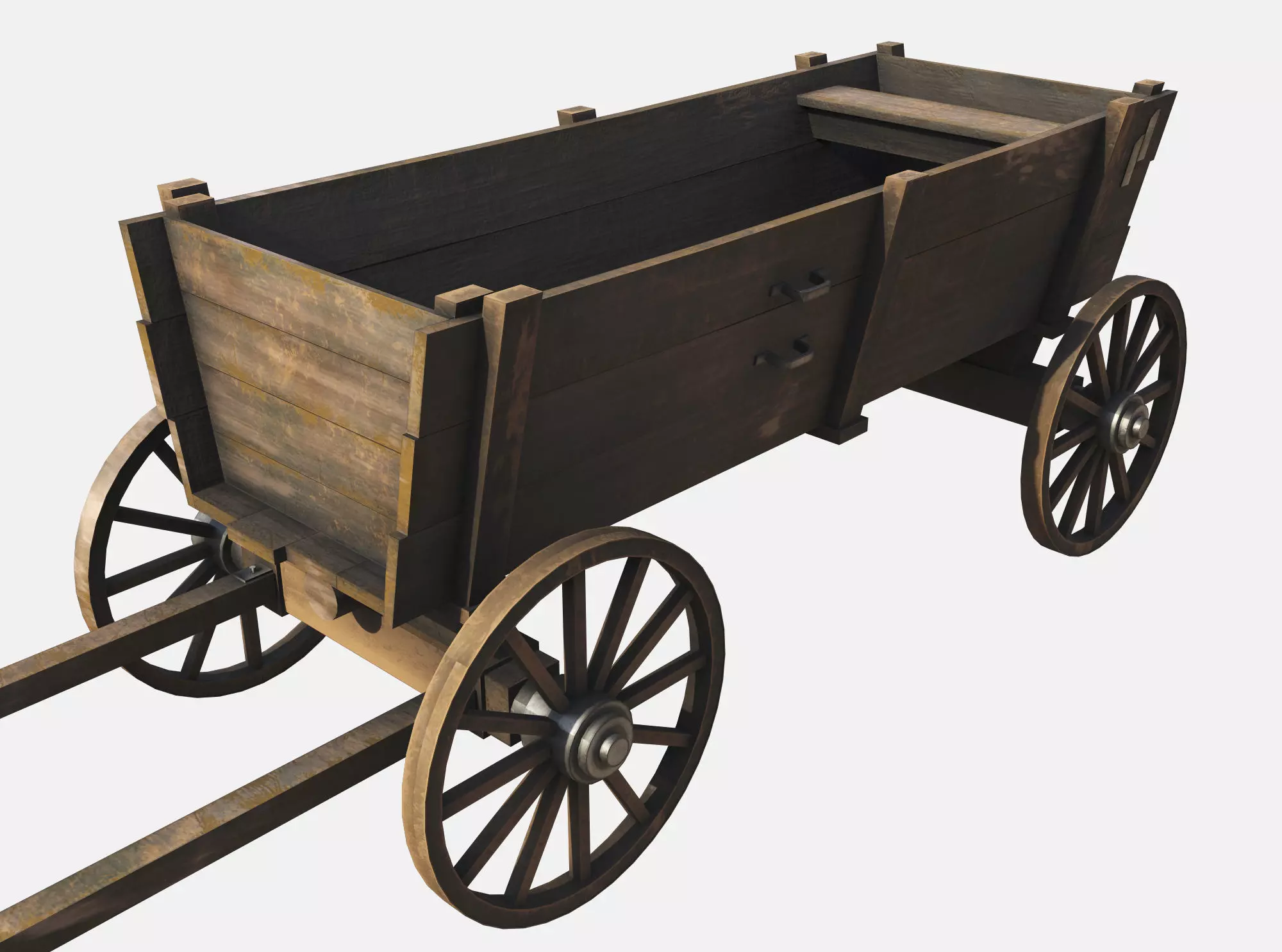 wooden cart Low-poly 3D model