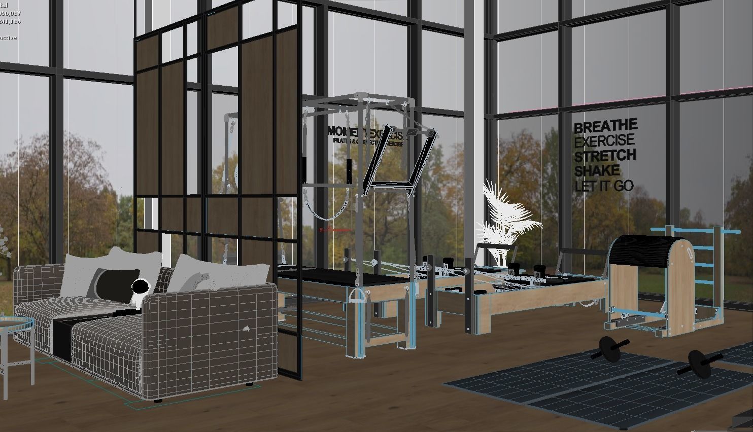 Modern Pilates Studio Interior Scene 3d Model 3D model_9