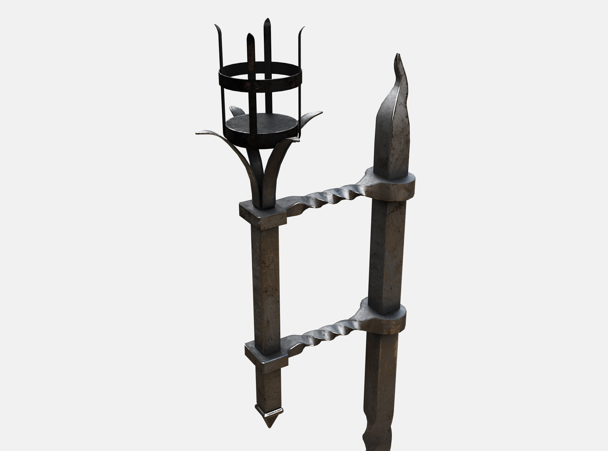 Medieval Torch Low-poly 3D model_2