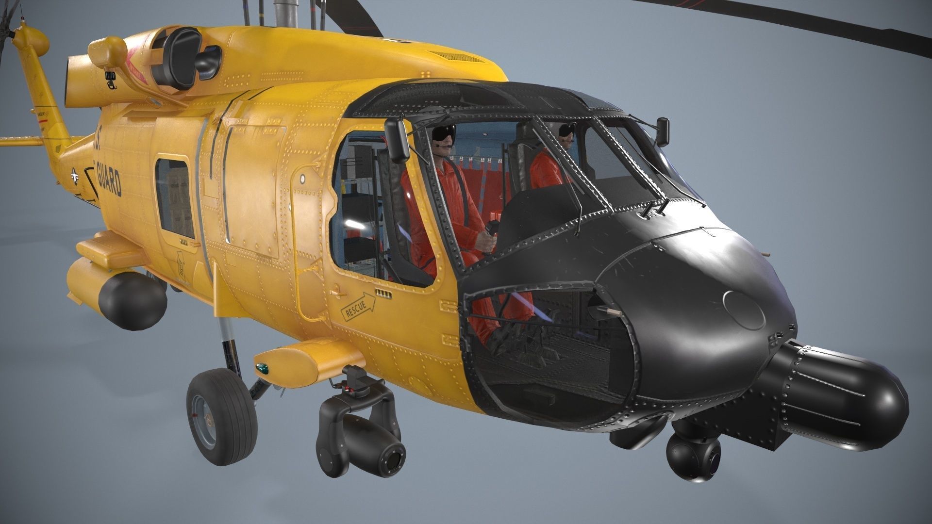 Sikorsky MH-60T Jay Hawk Complex Animation Low-poly 3D model_6