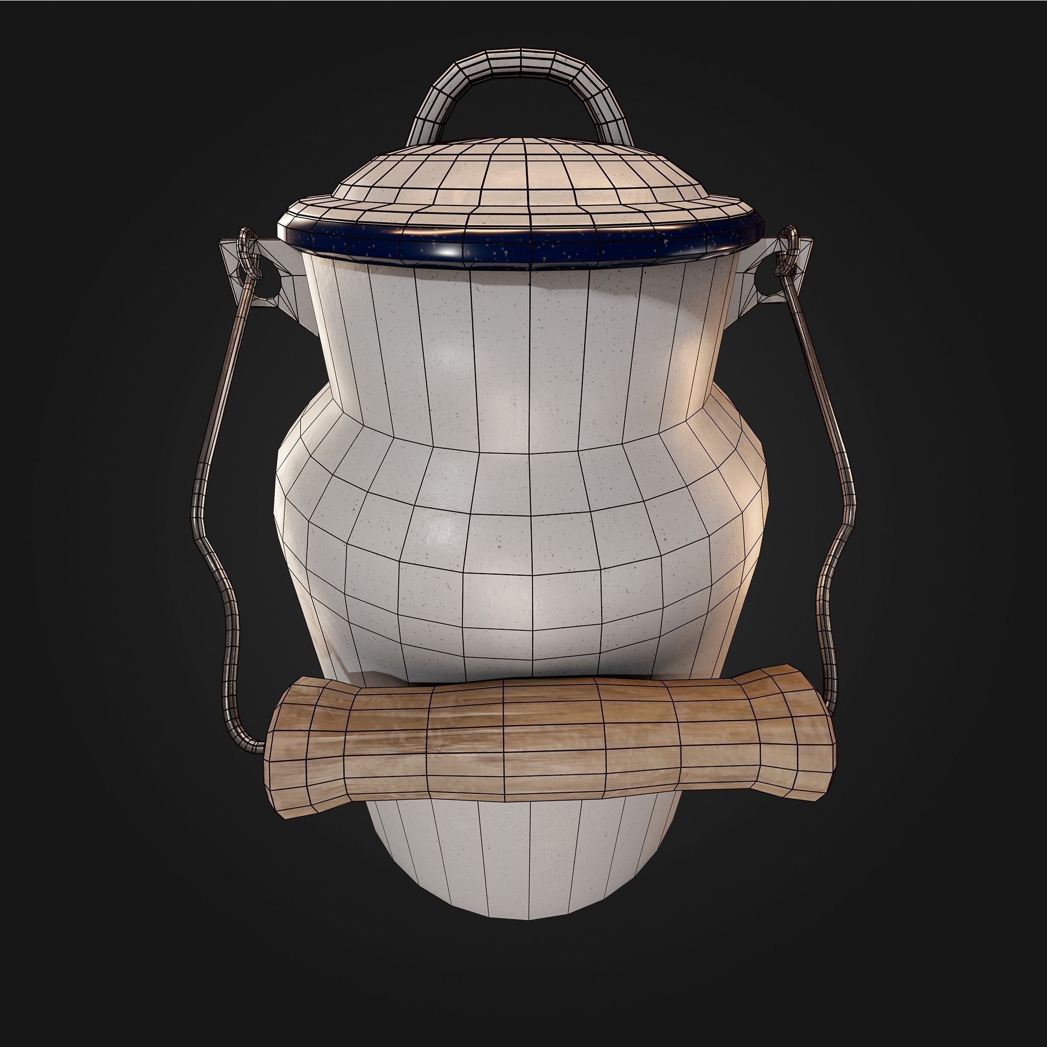 Pewter vintage cooking Pot Classic white Low Poly AR Low-poly 3D model_7