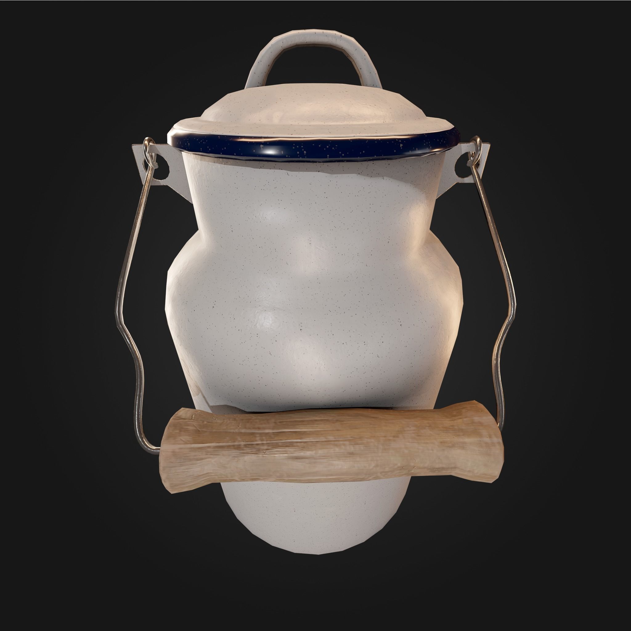 Pewter vintage cooking Pot Classic white Low Poly AR Low-poly 3D model_2