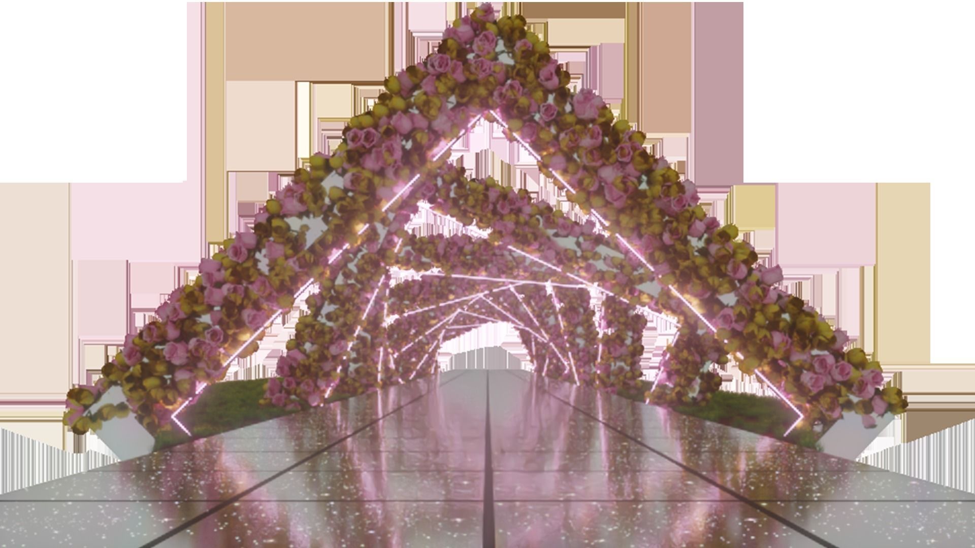 Fairy Glass Walkway decorated with Flowers 3D model_1