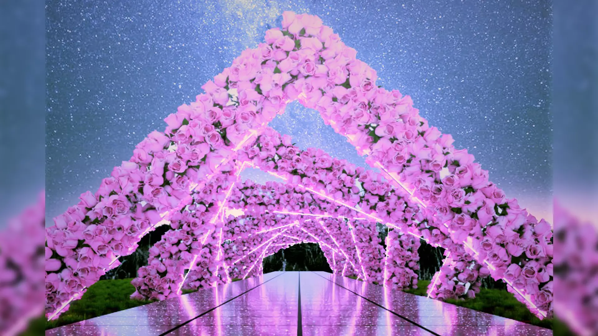 Fairy Glass Walkway decorated with Flowers 3D model_0