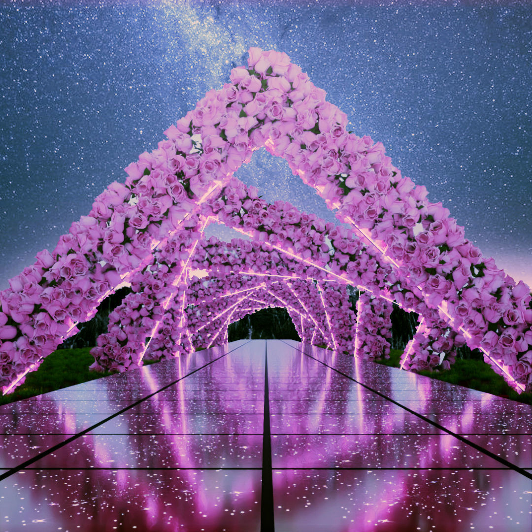 Fairy Glass Walkway decorated with Flowers 3D model_8