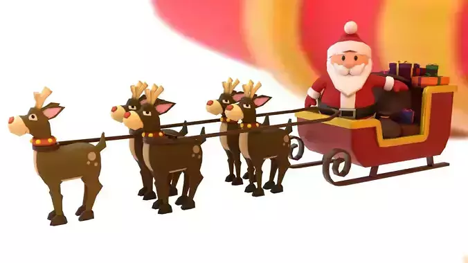 Santa Claus with sleigh Low-poly 3D model