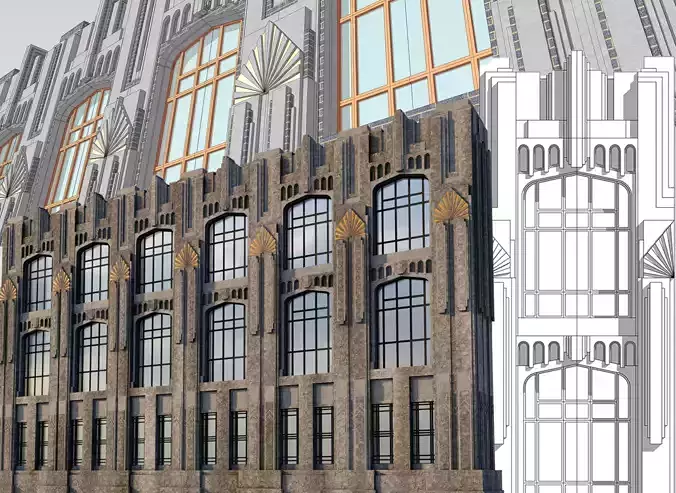 art deco facade 3D model