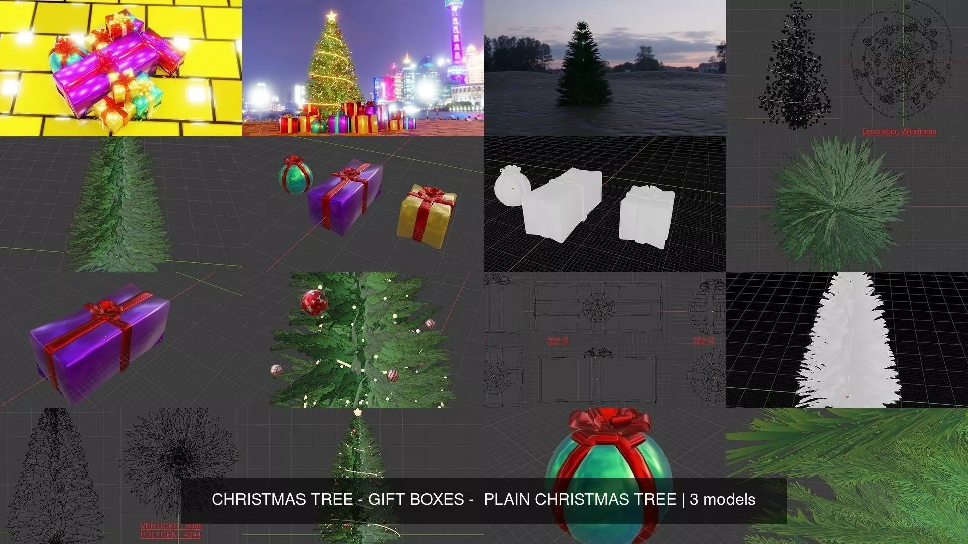 CHRISTMAS TREE - GIFT BOXES -  PLAIN CHRISTMAS TREE 3D Model Collection_4