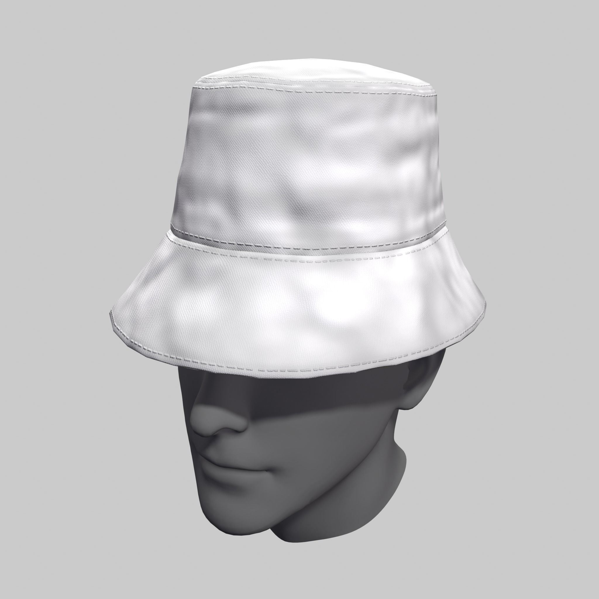Bucket Hat White Red Gray Low-poly 3D model_5