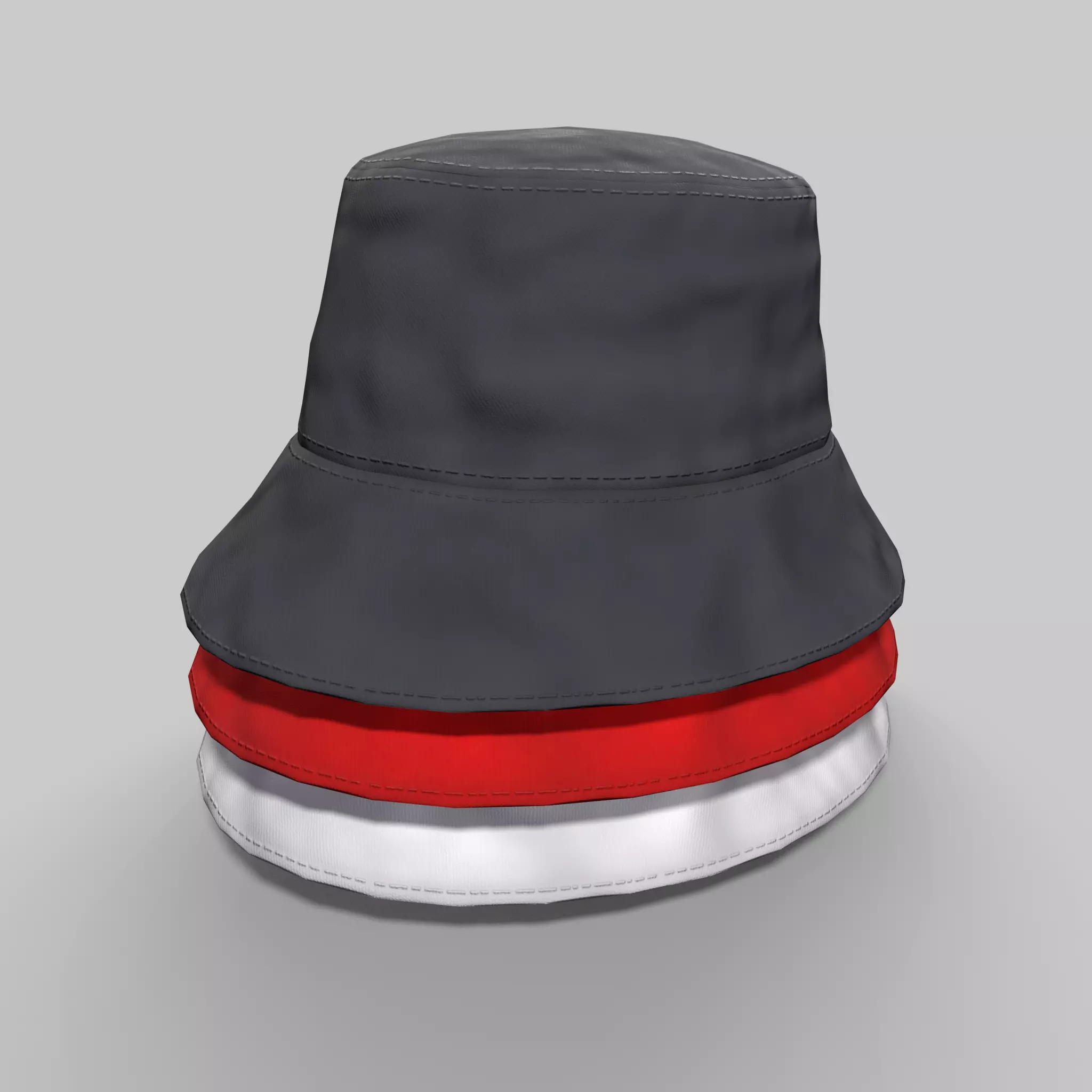 Bucket Hat White Red Gray Low-poly 3D model_0