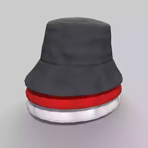 Bucket Hat White Red Gray Low-poly 3D model