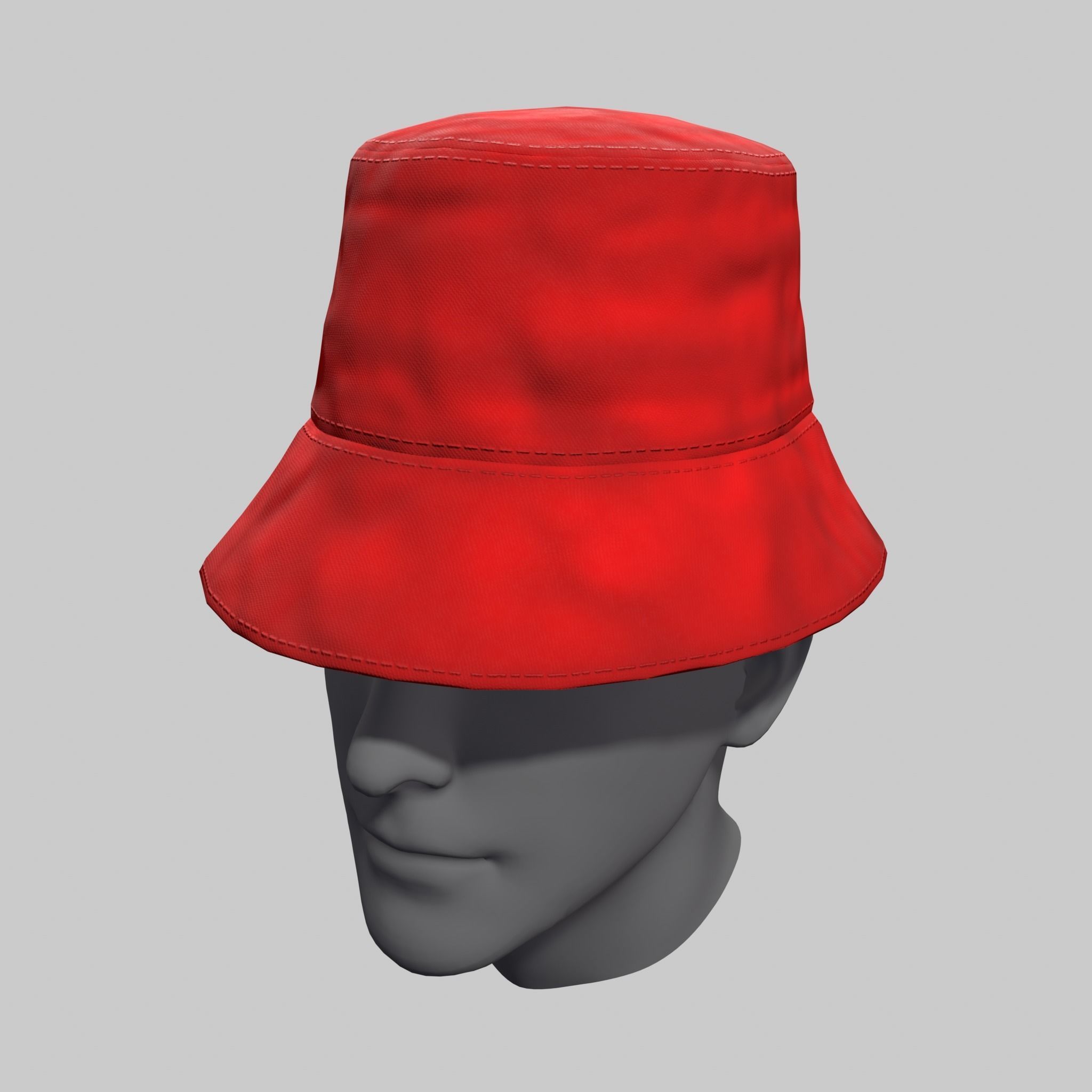 Bucket Hat White Red Gray Low-poly 3D model_4