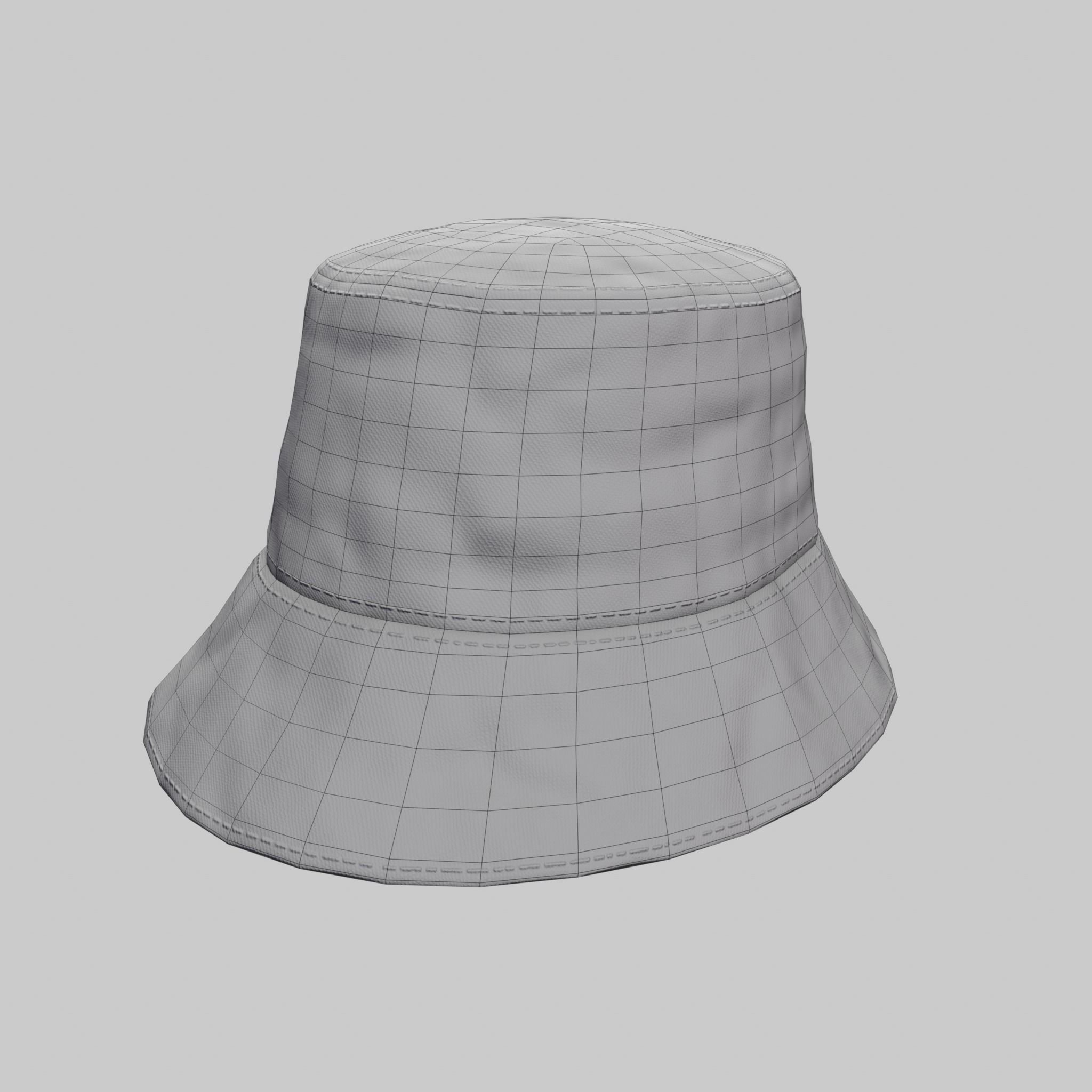 Bucket Hat White Red Gray Low-poly 3D model_10