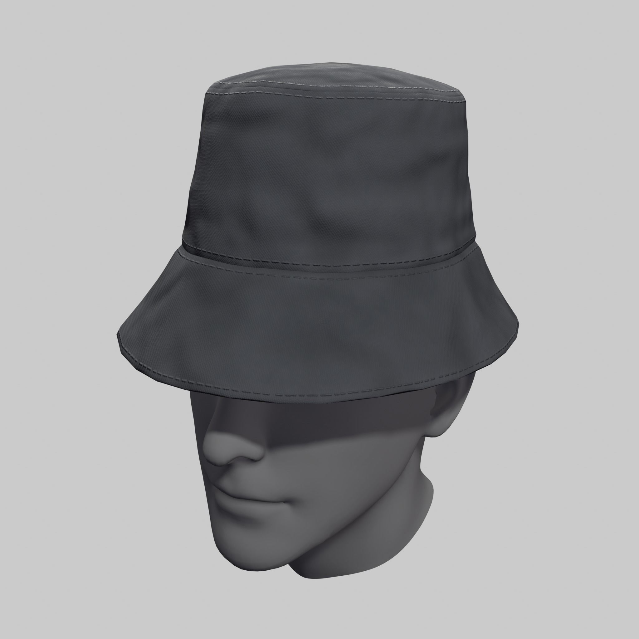 Bucket Hat White Red Gray Low-poly 3D model_3