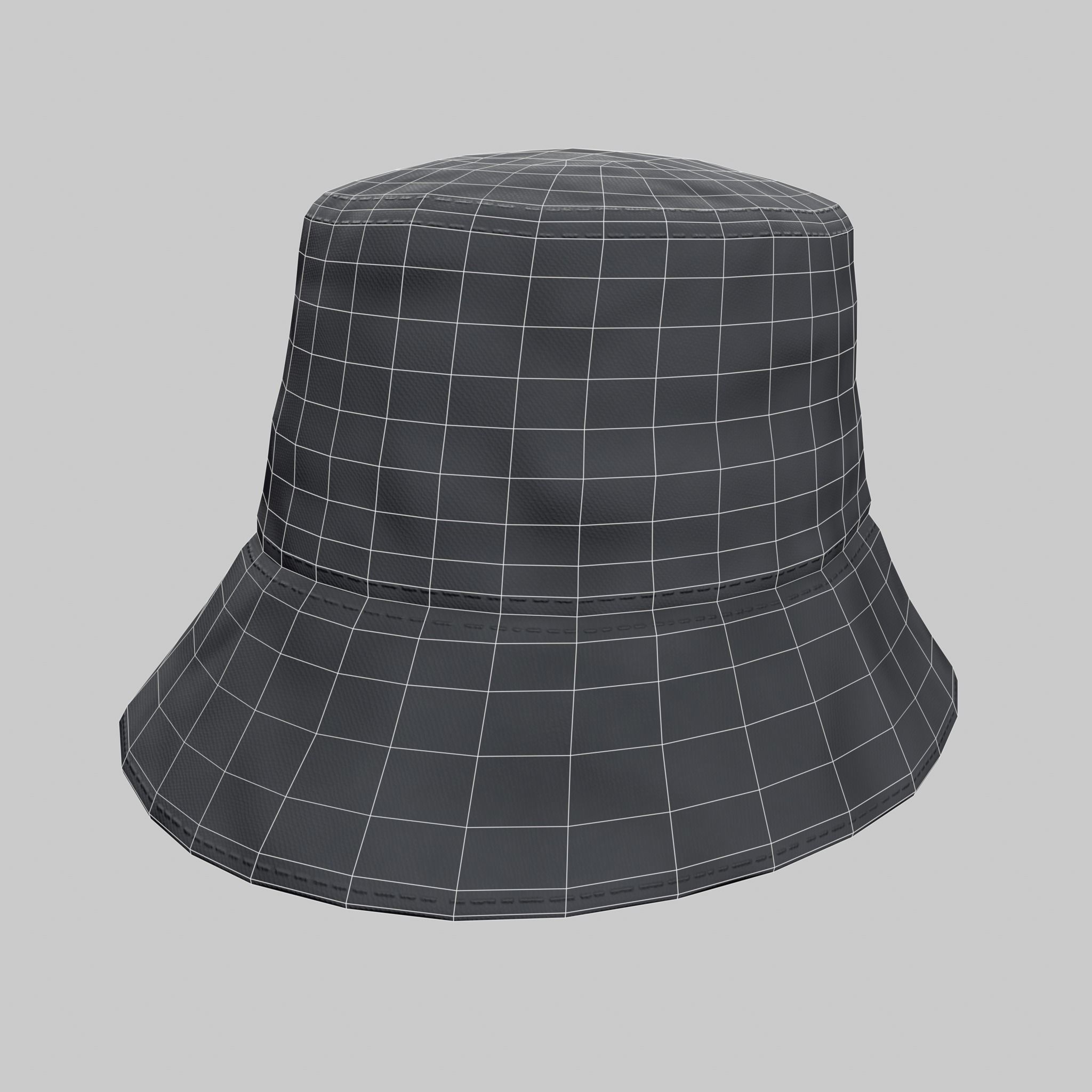 Bucket Hat White Red Gray Low-poly 3D model_6