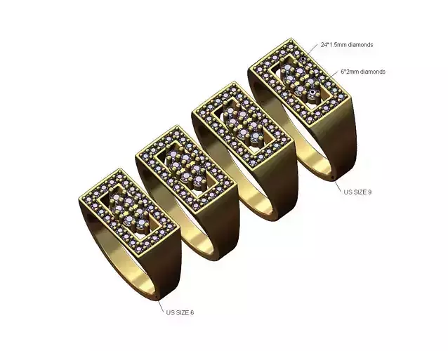 Diamond cluster open rectangular top ring US sizes 6to9