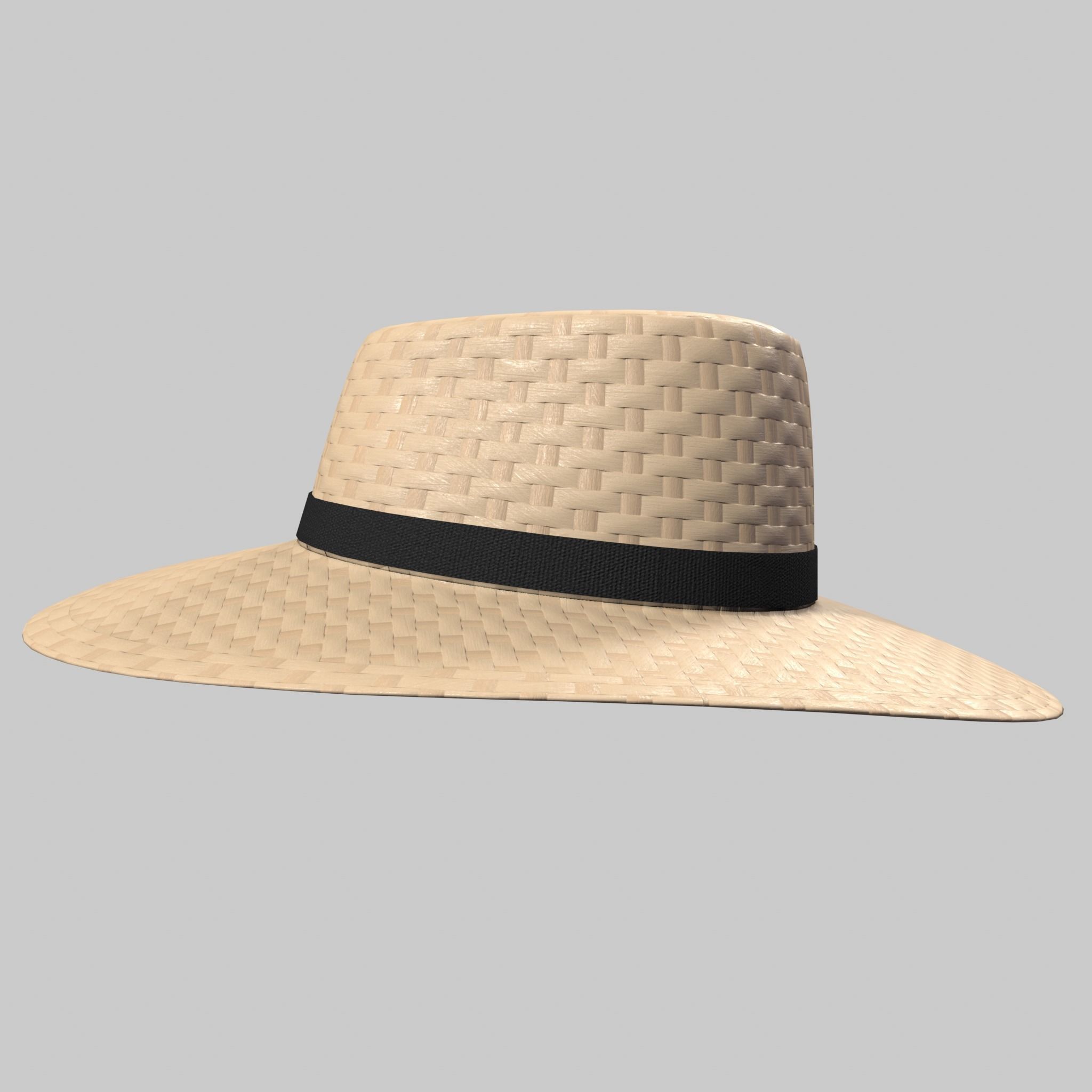Panama Hat Straw Sun Fedora Low-poly 3D model_8