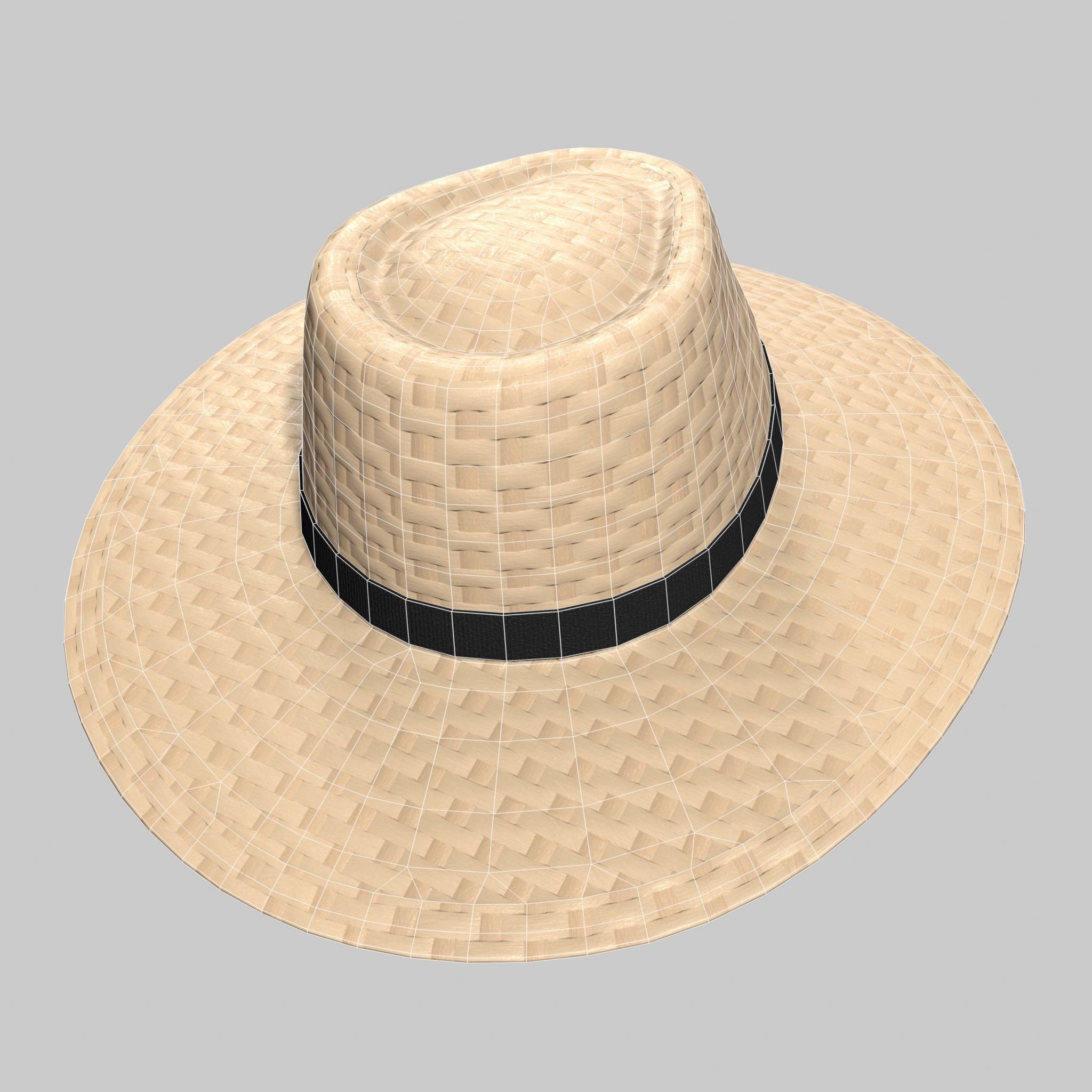 Panama Hat Straw Sun Fedora Low-poly 3D model_7
