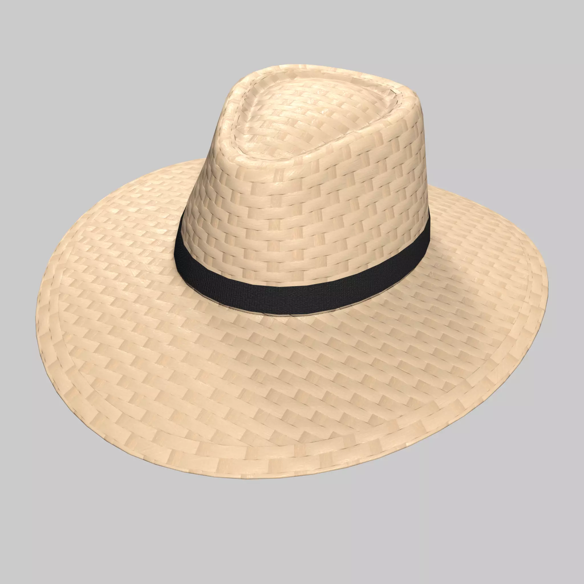 Panama Hat Straw Sun Fedora Low-poly 3D model_0