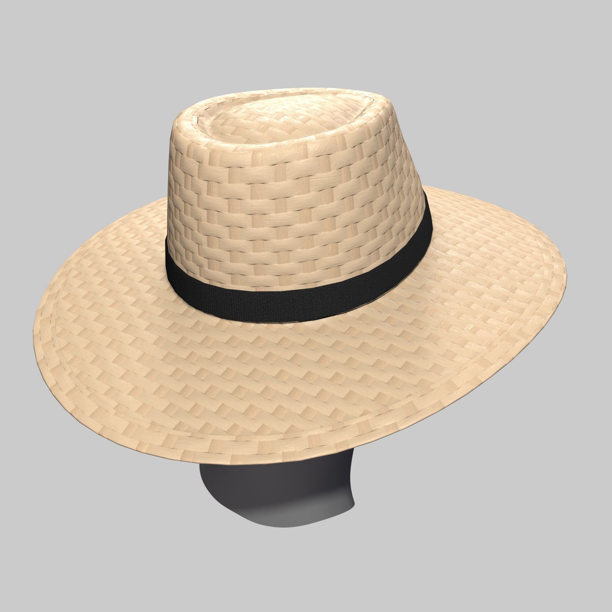Panama Hat Straw Sun Fedora Low-poly 3D model_3