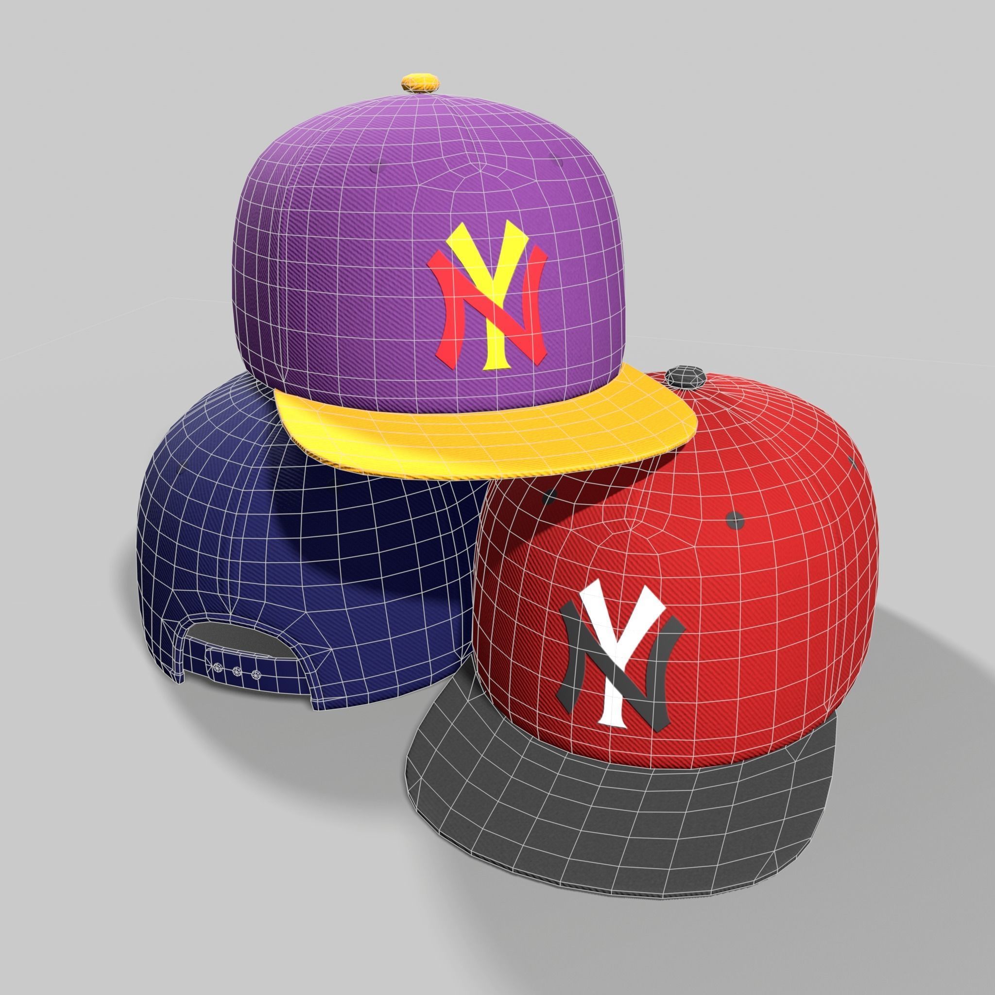 Baseball Cap Red Blue Purple Hat NY New York Yankees Low-poly 3D model_13