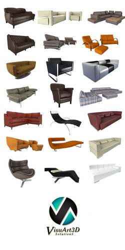 Sofa collection 3 modern orange chaise lounge 3D model