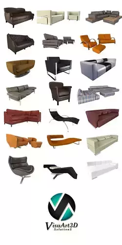 Sofa collection 3 modern orange chaise lounge 3D model